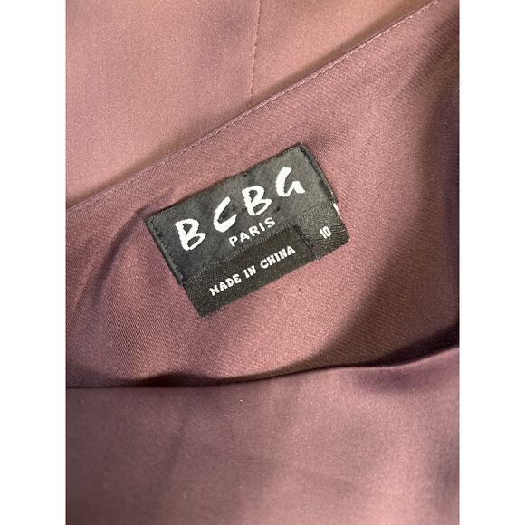 BCBG Vintage Y2K Satin Silky Party Dress Size 10 Purple Beaded Holiday Chic - Picture 5 of 8